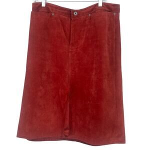 Gap Vintage Crimson Red Suede Leather Skirt Y2K Mid Length 2000 Womens 14
